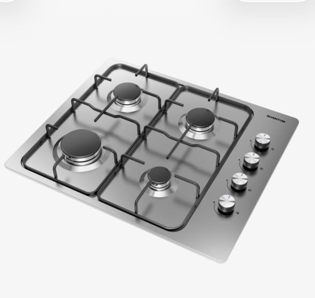Inventum inbouw Gaskookplaat 4 Kookzones Zilver, Nieuw, Inbouw, Gas, 4 kookzones