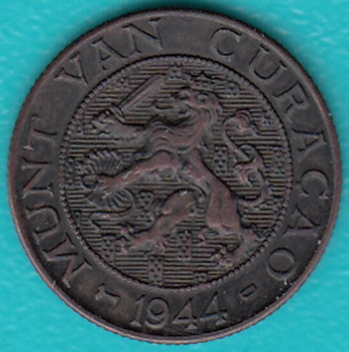 Curaçao 2½ cent 1944D Wilhelmina, Scho. 1344 in munthouder, Postzegels en Munten, Ophalen of Verzenden, Koningin Wilhelmina, Overige waardes