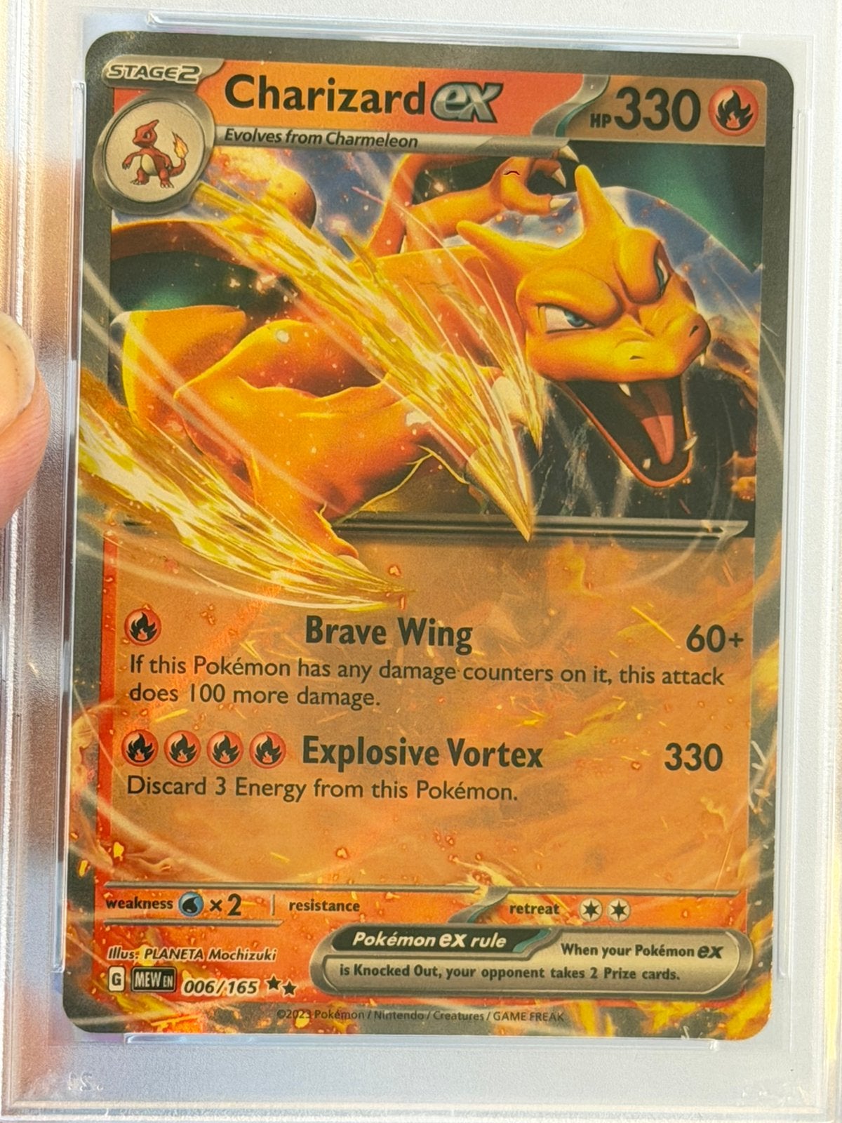 Charizard ex 006 Pokémon 151 2023 PSA 9 MINT Graded Slab, Ophalen of Verzenden, Zo goed als nieuw, Losse kaart, Foil