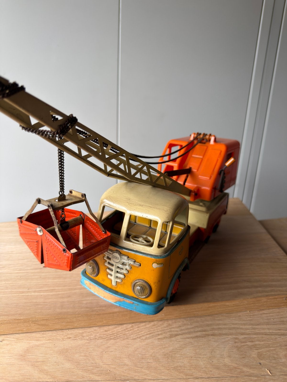 Vintage GAMA Faun 280 Kraanwagen - Blikken Speelgoed Jaren 6, Ophalen, Gebruikt