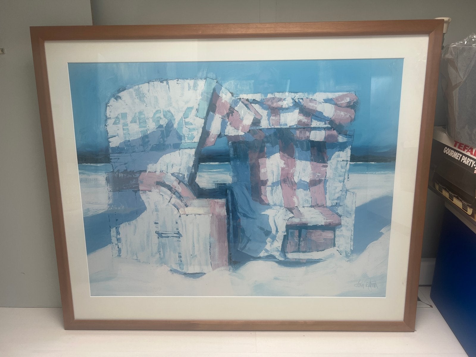 Schilderij Strandstoel aan Zee - Ingelijst, Ophalen
