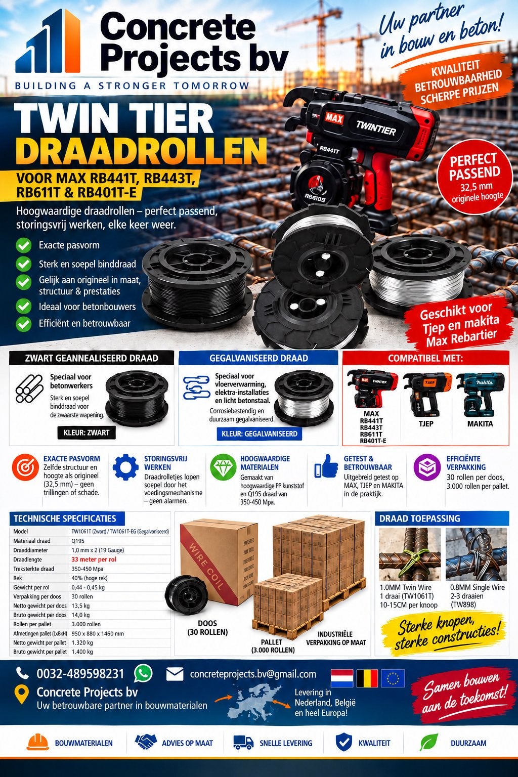 Twin Tier Binddraadrollen voor betonbouwers, Ophalen of Verzenden, Nieuw, 250 mm of meer, Overige typen