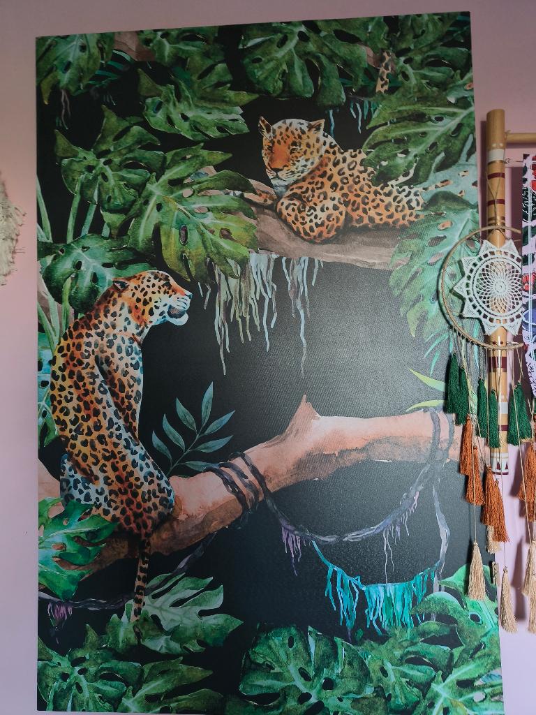 Schilderij jungle panters, Huis en Inrichting, Woonaccessoires | Schilderijen, Tekeningen en Foto's, Ophalen, 125 cm of meer, Zo goed als nieuw
