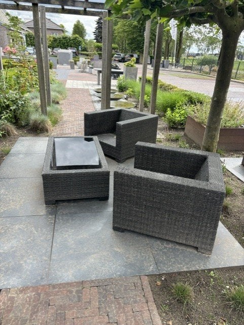 Wicker Loungeset Antraciet - Showroommodel, Tuin en Terras, Tuinsets en Loungesets, Bijzettafel, Zo goed als nieuw, Loungeset