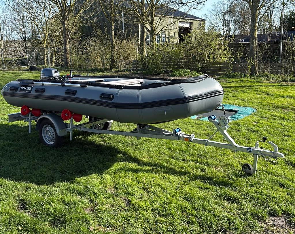BB‑Line Rubberboot 420 + Yamaha 8 PK + Trailer Complete Set, Watersport en Boten, Rubberboten, Ophalen, 4 m, Zo goed als nieuw