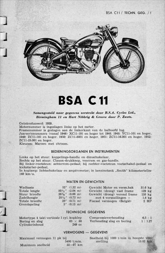 BSA C11, Girling en lucas gegevens, Verzenden, Overige merken
