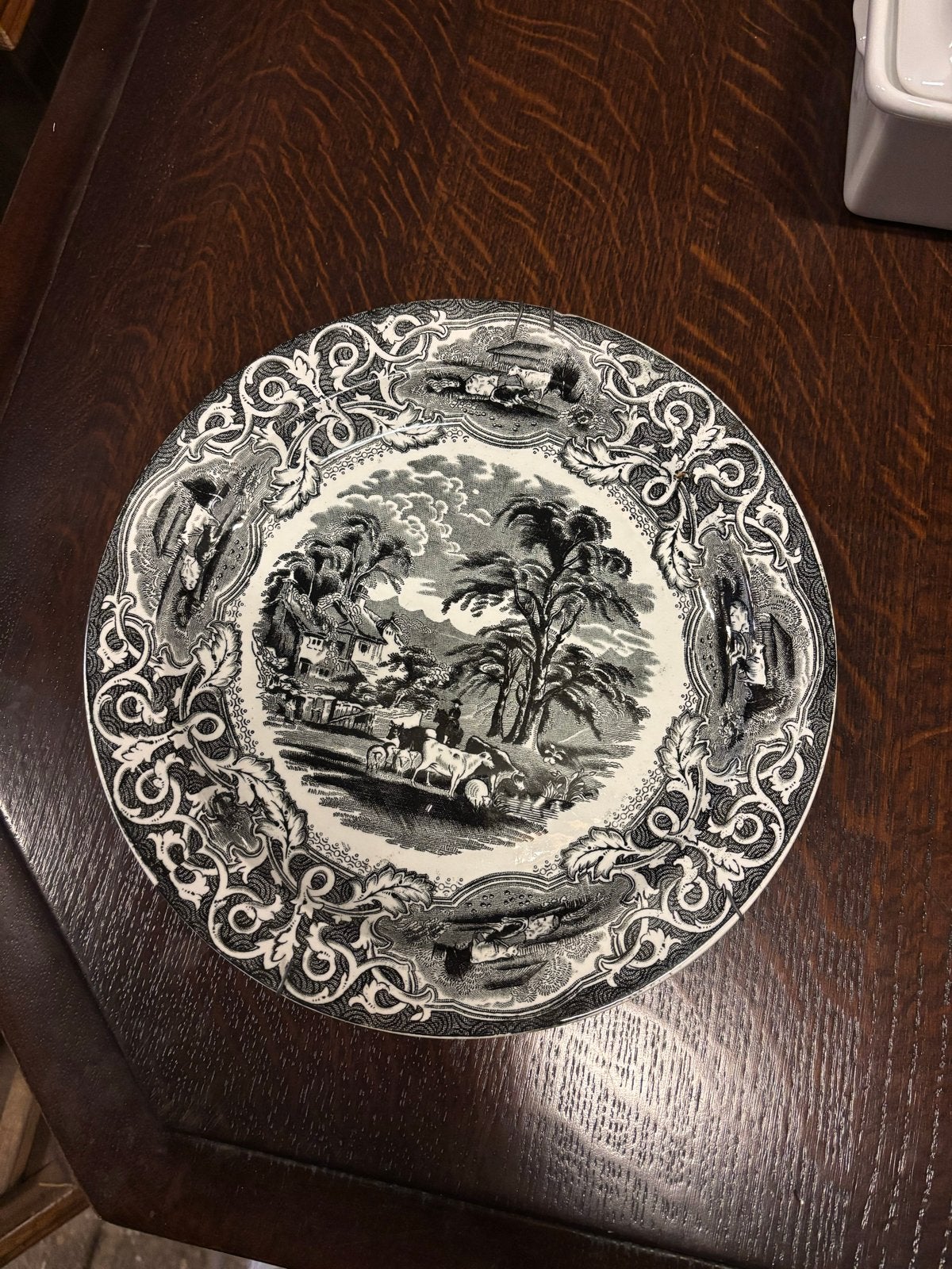 Antiek decoratief bord 'Cattle Scenery' - Zwart-wit, Ophalen of Verzenden