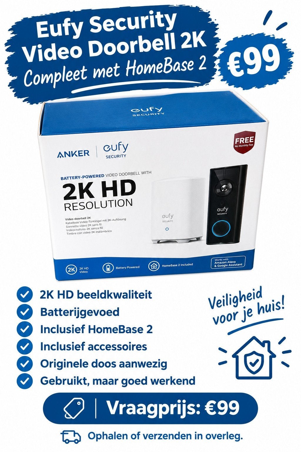 Eufy Security Video Deurbel 2K met HomeBase 2