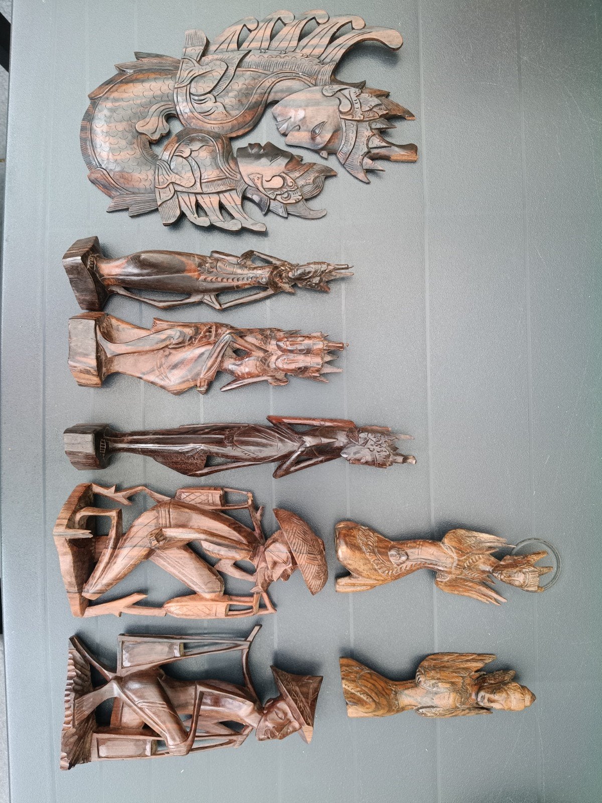 8 handgesneden houten beelden uit Azië houtsnijwerk, Overige onderwerpen, Ophalen of Verzenden, Handgemaakt, 20 - 50 cm