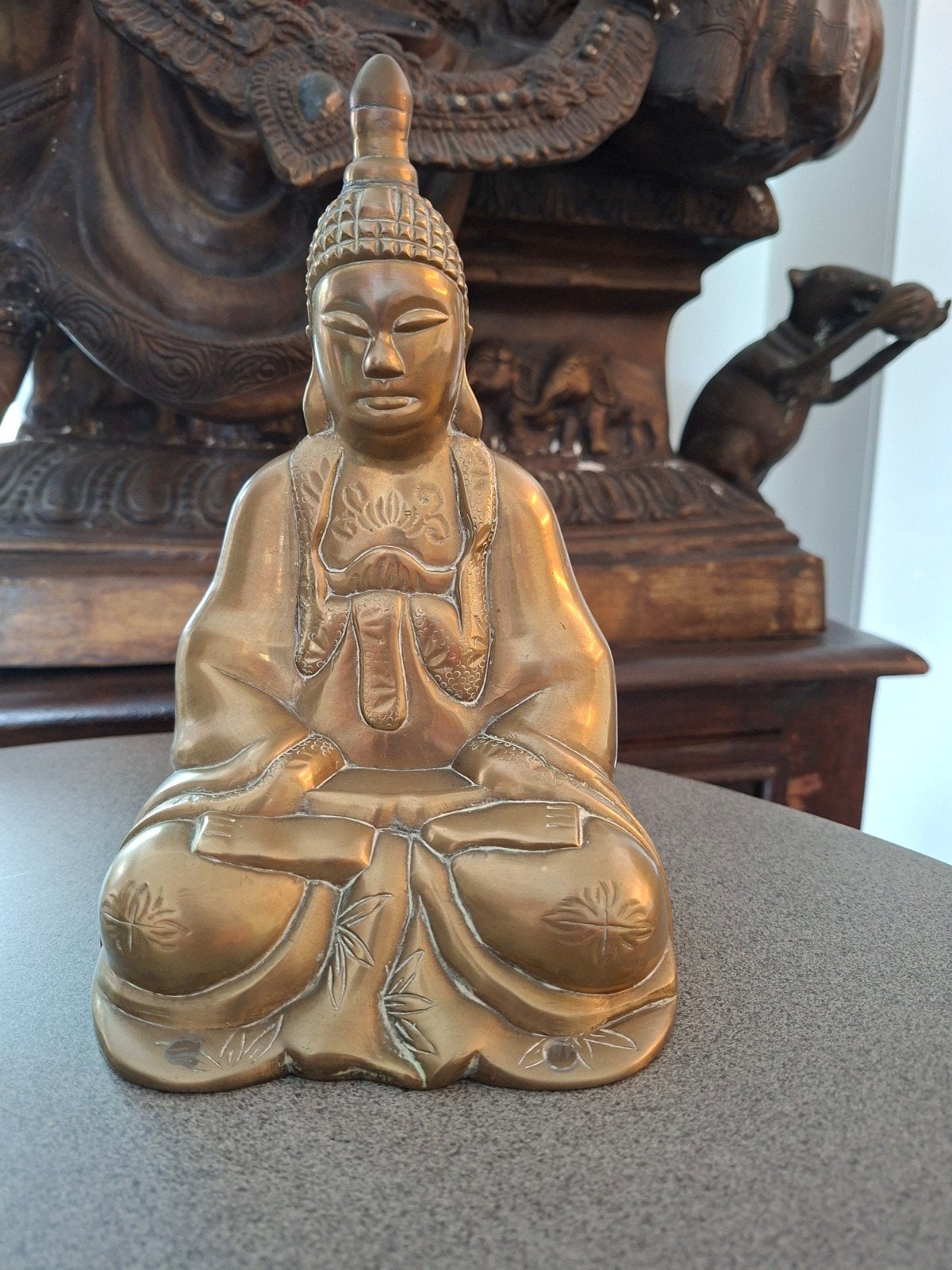 Messing Boeddha/Buddha 21 cm hoog, 21 cm, ?, Goud, Overige materialen