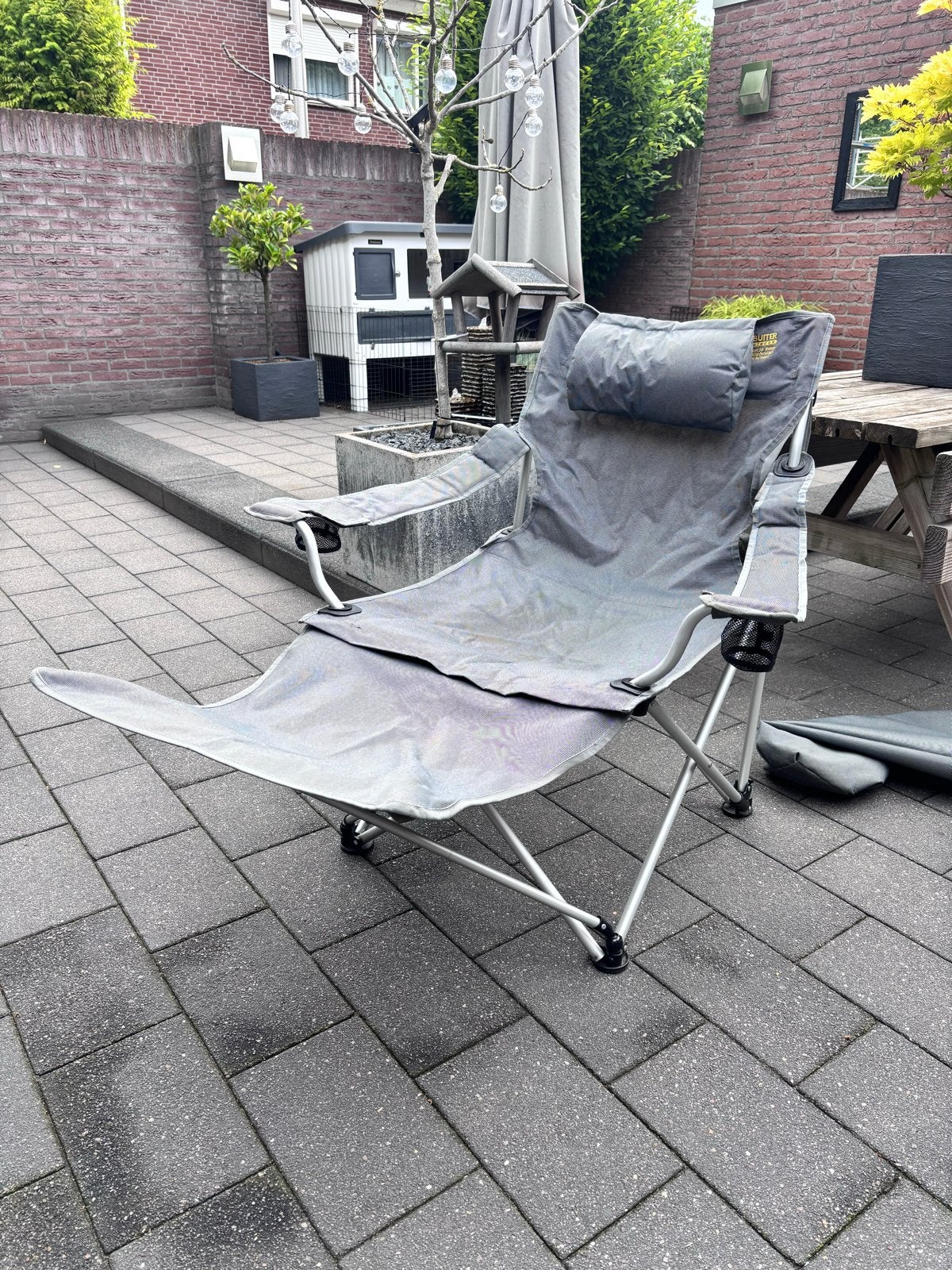 Vrijbuiter Outdoor Camping Ligstoel - Grijs, Caravans en Kamperen, Kampeermeubelen, Ophalen of Verzenden, Gebruikt, Campingstoel