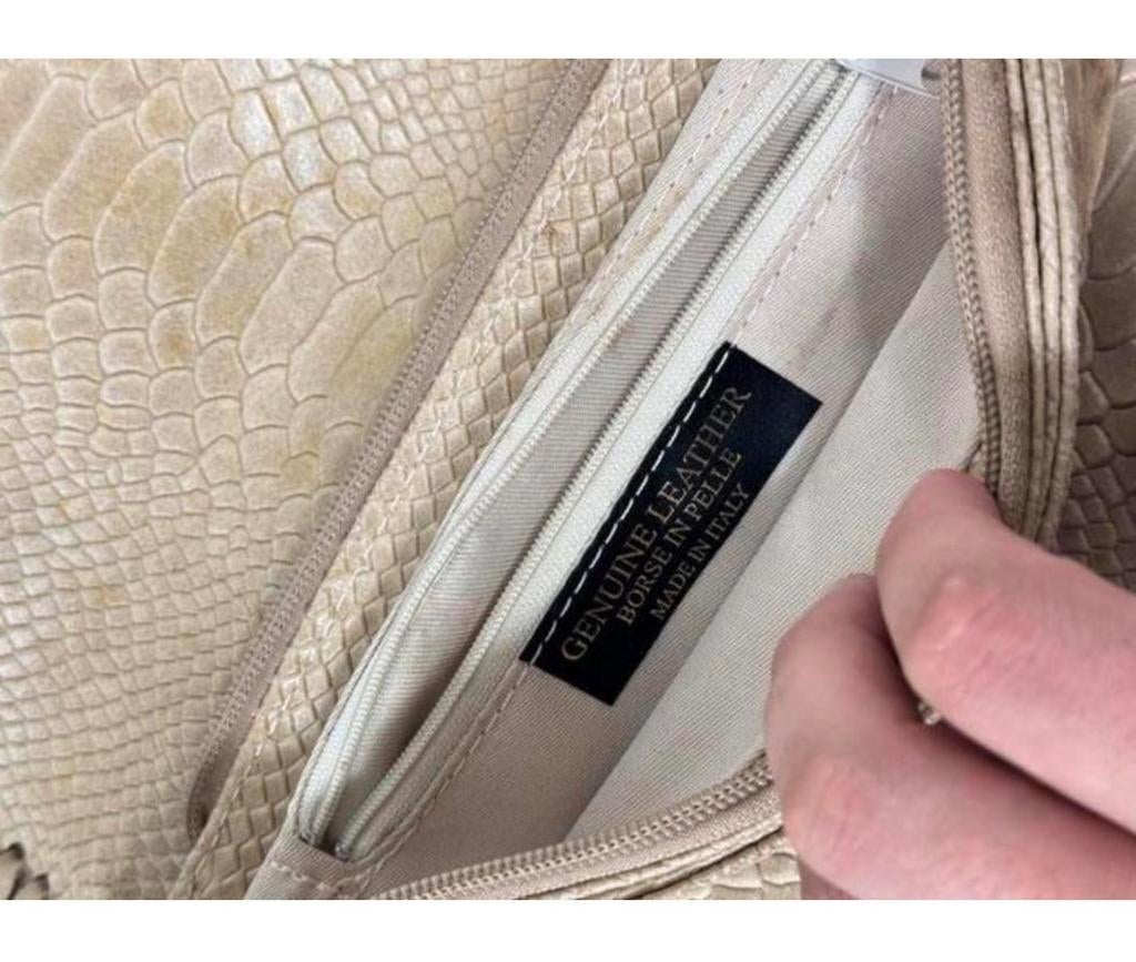 BORSE IN PELLE Italiaanse leren handtas slangenleer ketting, Schoudertasje, Beige, Ophalen of Verzenden, Zo goed als nieuw