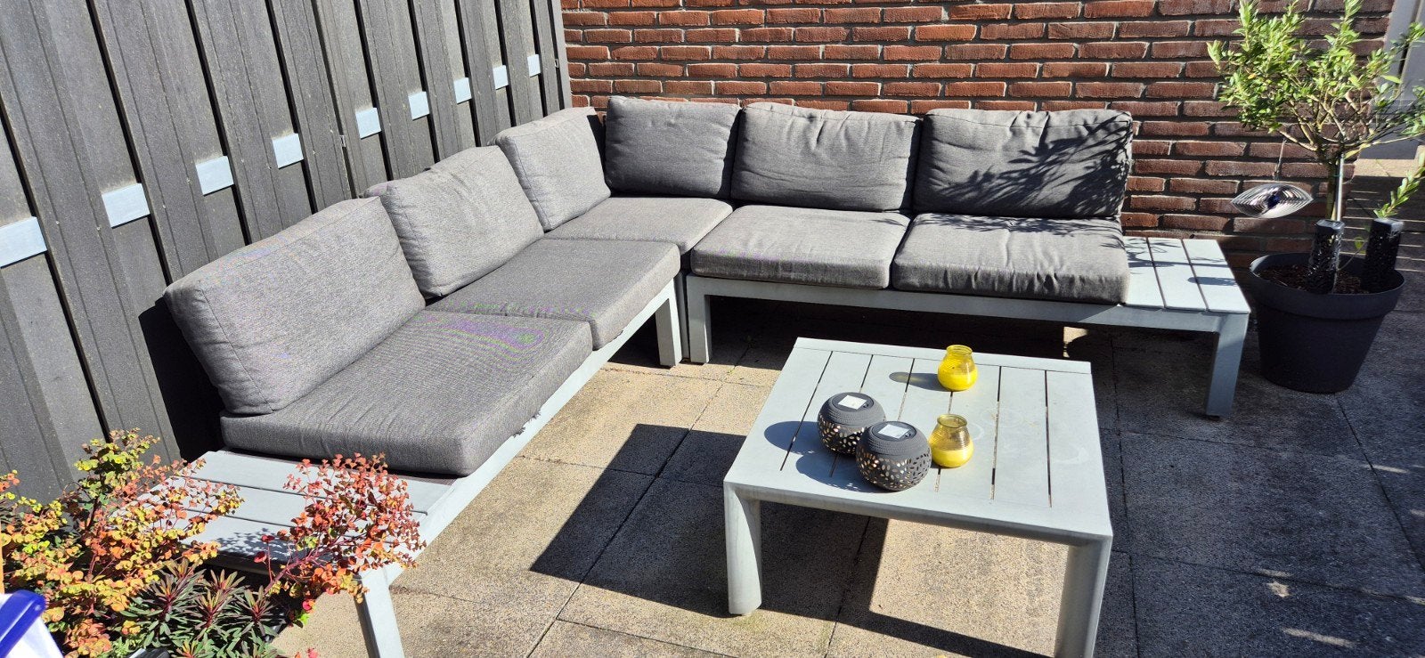Ruime loungeset 240x240 cm met kussens, Ophalen, Gebruikt, 5 zitplaatsen