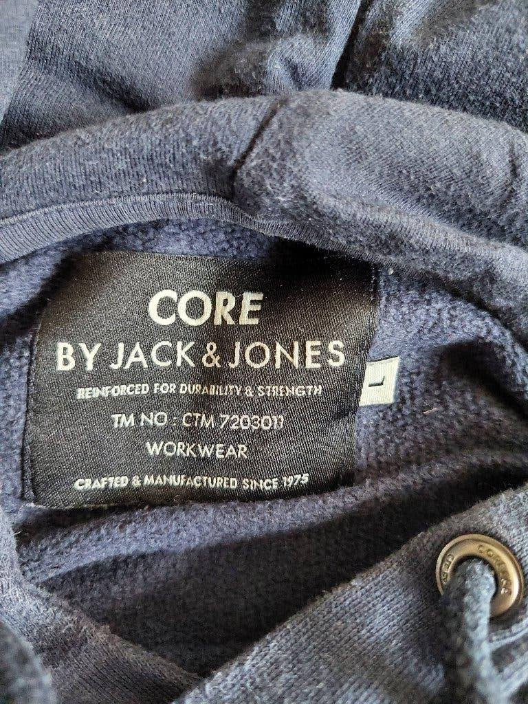 Jack & Jones Hoodie met logoprint, blauw met rood - Maat L, Maat 52/54 (L), Blauw, Ophalen of Verzenden, Gedragen