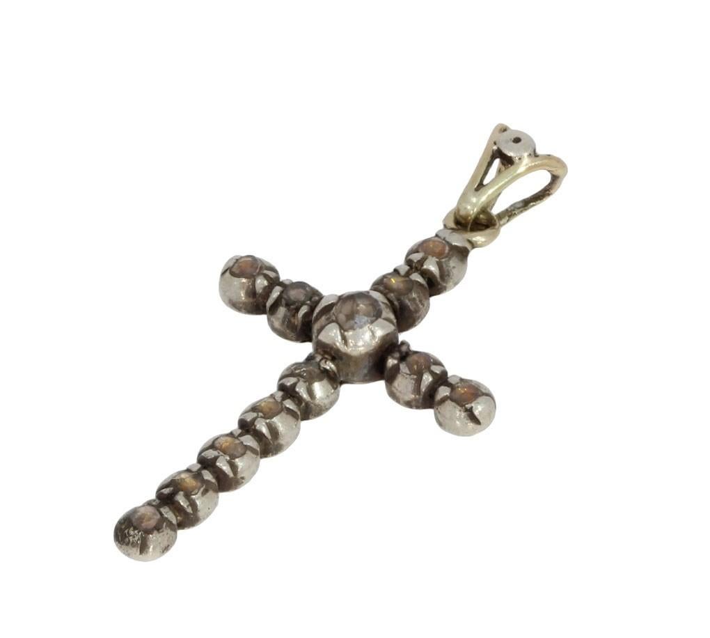 Kruis diamanten ketting hanger antiek 14k goud zilver fraai