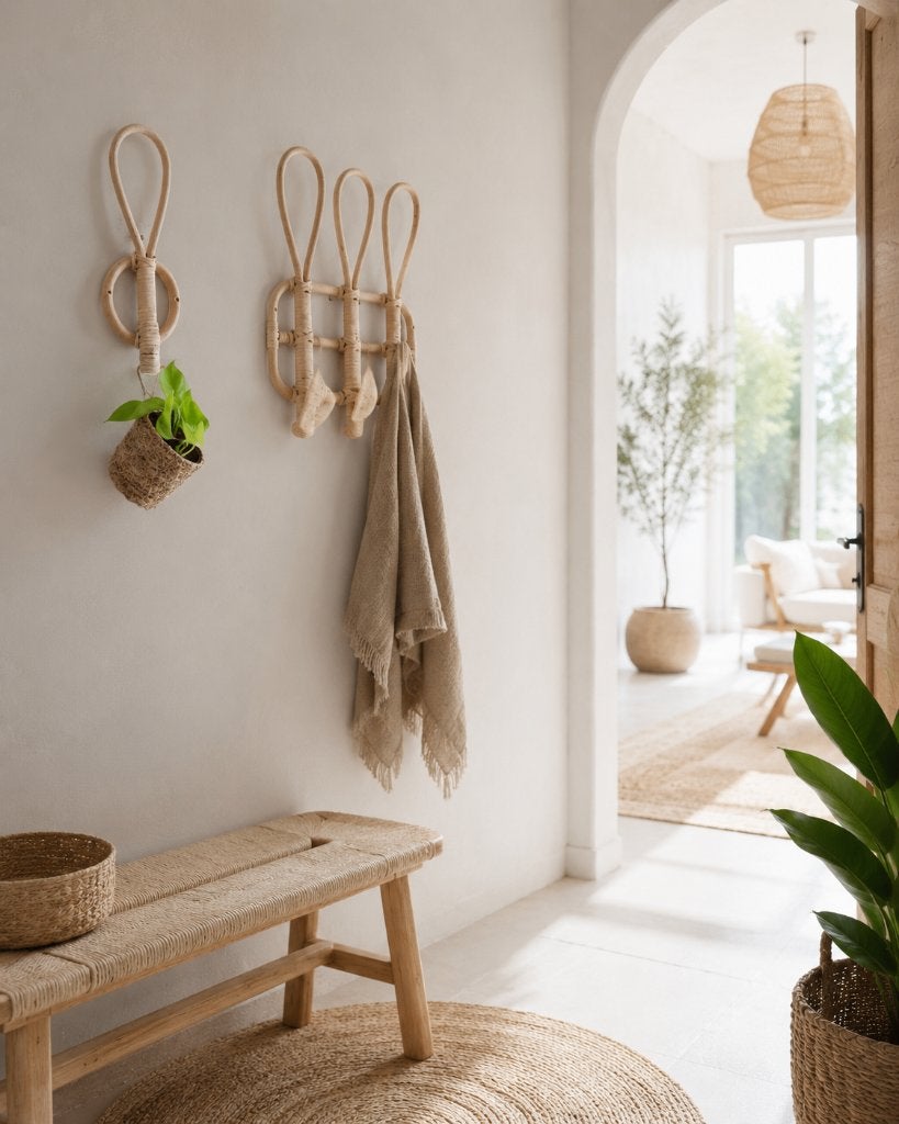 Rotan wandhaak / wandkapstok – boho musthave!, Wandkapstok, Ophalen of Verzenden, Zo goed als nieuw, Minder dan 100 cm