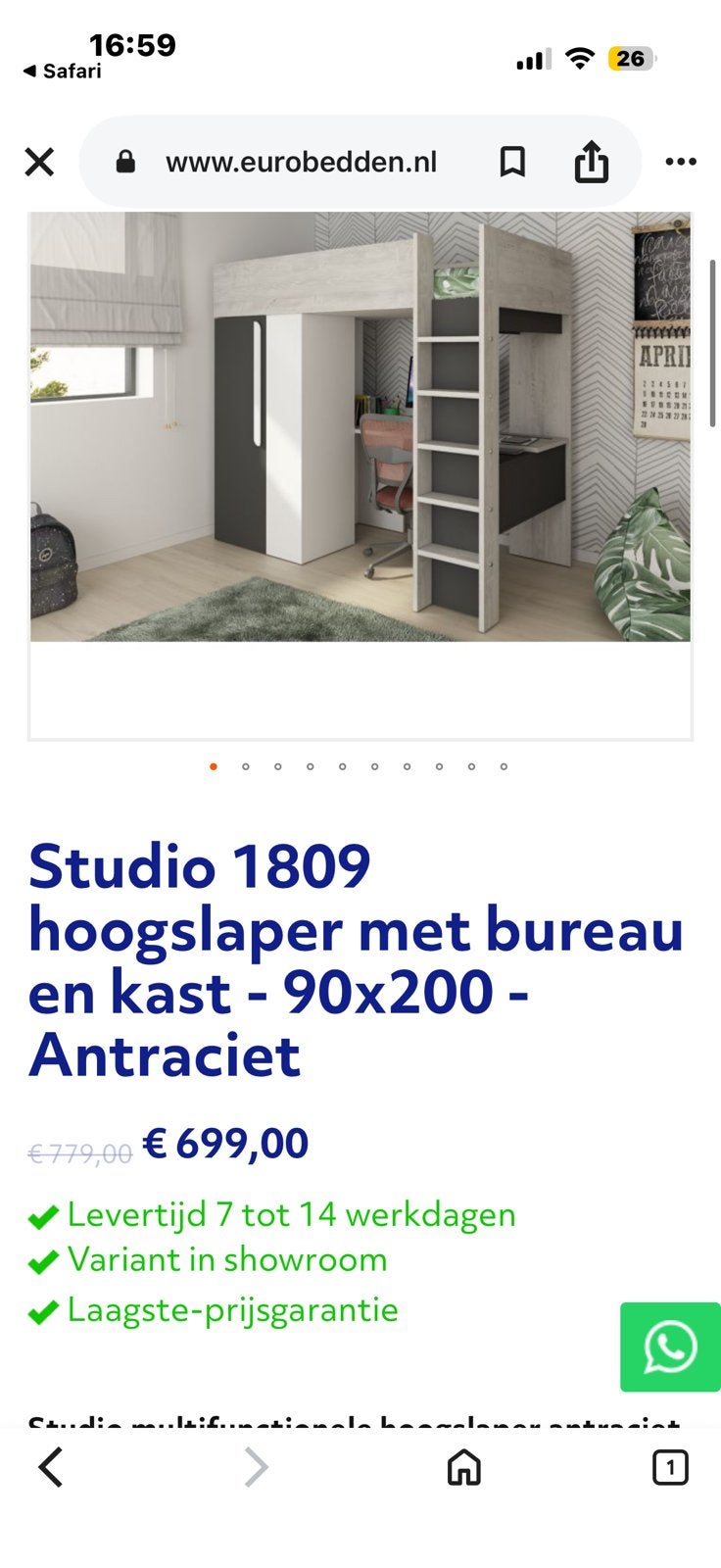 Hoogslaper met bureau en kledingkast, Ophalen, Eenpersoons, Zo goed als nieuw, 180 tot 200 cm
