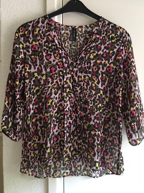 Fleurige voile MarcCain blouse in roze zwart tinten mt N1, Verzenden, Zwart, Zo goed als nieuw, Maat 36 (S)