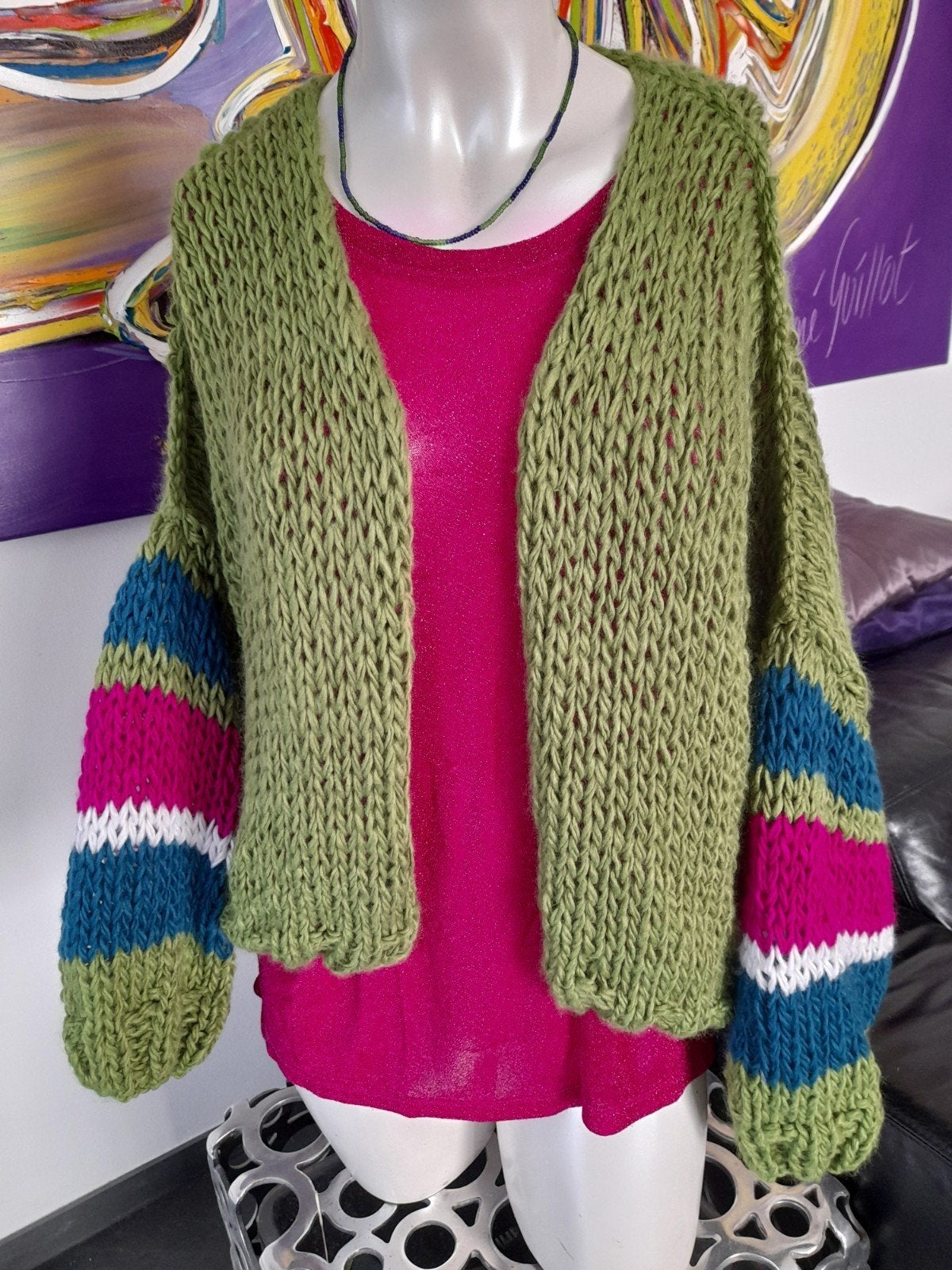 Nieuw handgebreid oversized vest model Bernadette, Bernadette, Ophalen of Verzenden, Nieuw, Groen
