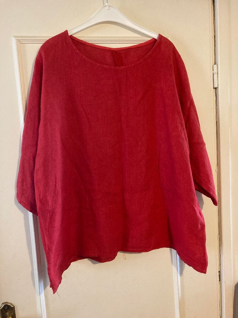 Zomerse rode wijde linnen blouse van Made In Italy, maat XL, Kleding | Dames, Grote Maten, Made in Italy, Verzenden, Blouse of Tuniek