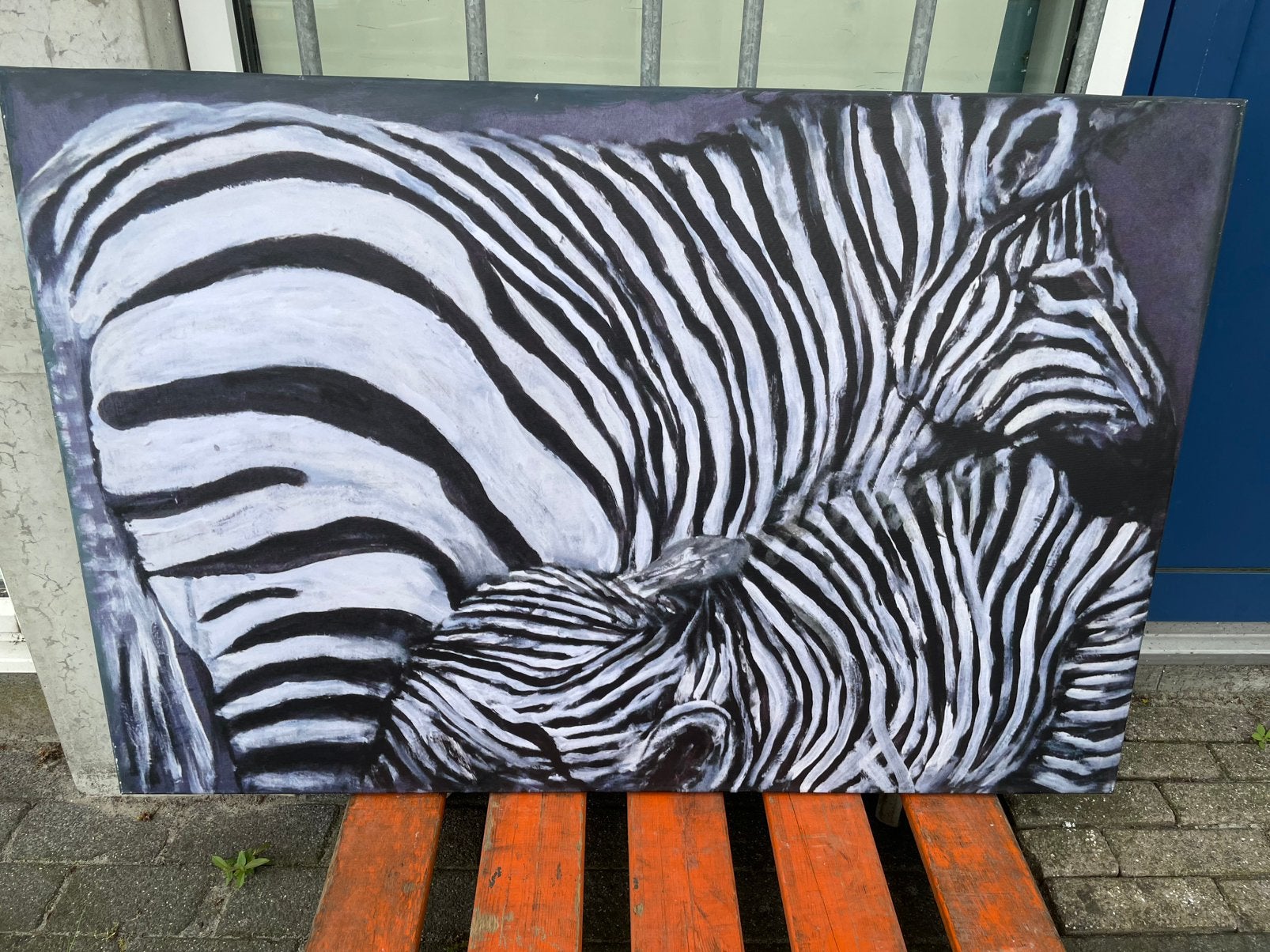 Zebra met veulen schilderij, Ophalen
