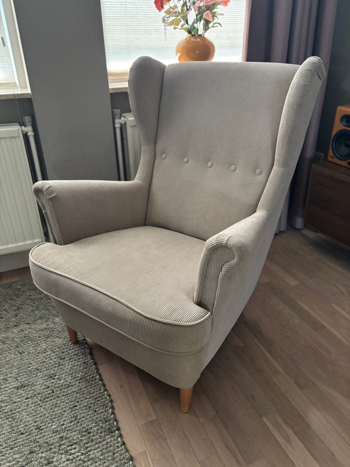 Ikea Strandmon oorfauteuil Kelinge beige zgan, Ophalen of Verzenden, Zo goed als nieuw, 75 tot 100 cm, 75 tot 100 cm
