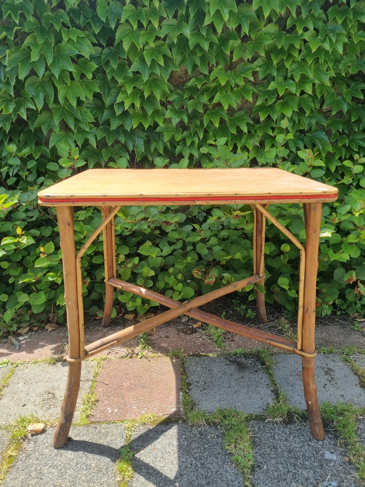 Vintage bamboe rotan tafel uit Frankrijk, Ophalen, Gebruikt