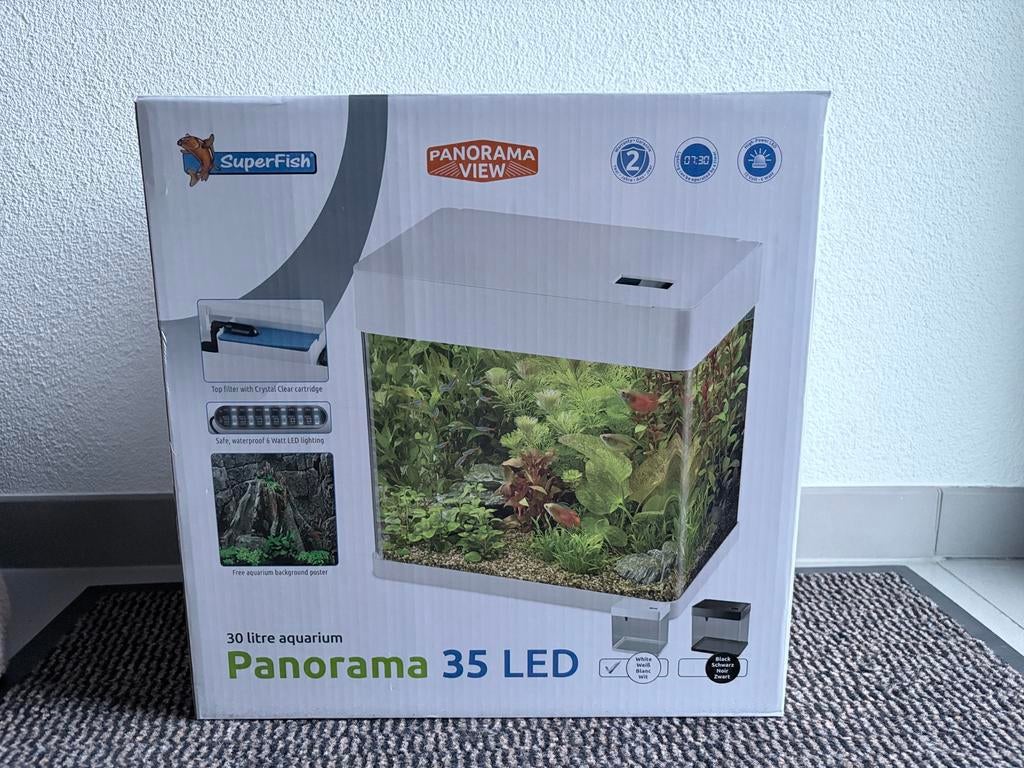NIEUW! Superfish Panorama 35 LED aquarium wit 30 litre, Dieren en Toebehoren, Vissen | Aquaria en Toebehoren, Ophalen, Nieuw, Leeg aquarium