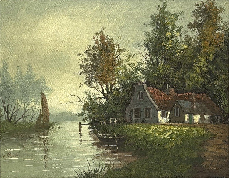 277. Olieverfschilderij – Hollands rivierlandschap, 20e eeuw, Ophalen