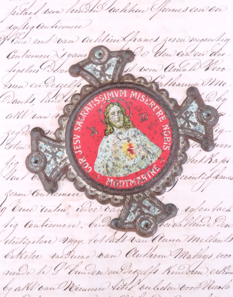 Antieke Franse Plaquette ex voto “Heilig Hart Monmatre”, Antiek en Kunst, Ophalen of Verzenden