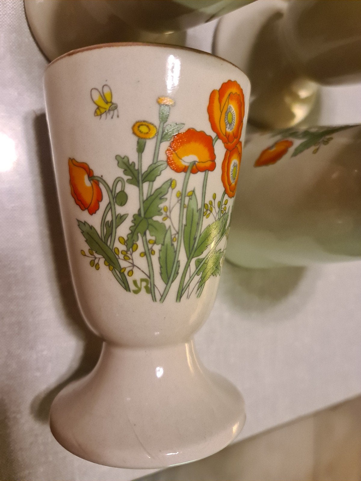 Vintage wildflower koffie bekers oranje bloem coree 6 stuks, Ophalen of Verzenden