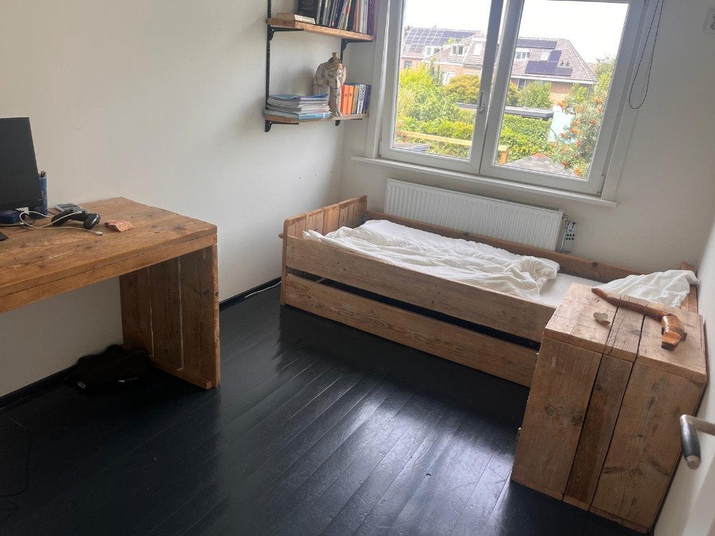 steigerhouten bed buro, Ophalen, 90 cm, Eenpersoons, Bruin