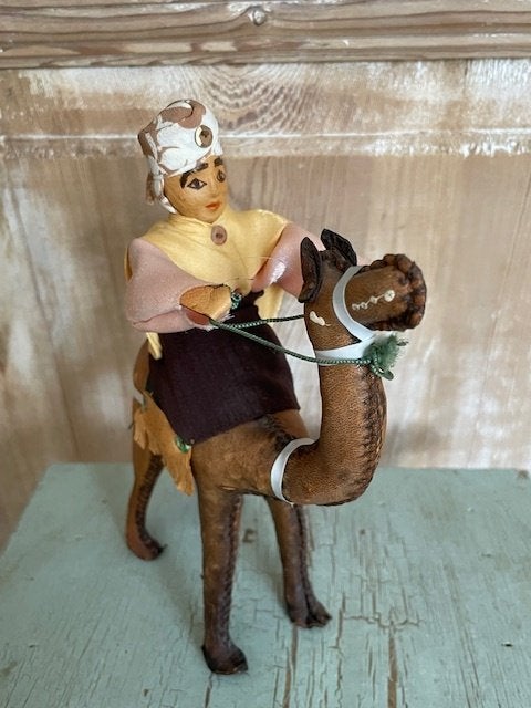 Vintage leren souvenir Tunesie. Man op kameel. Van leer., Ophalen