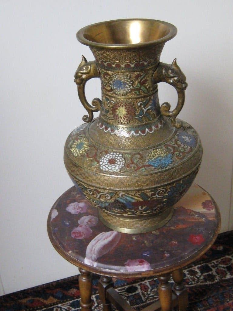 Japanse of Chinese geëmailleerde cloisonné vaas brons koper, Ophalen, Ingelegd, Japan, Vaas