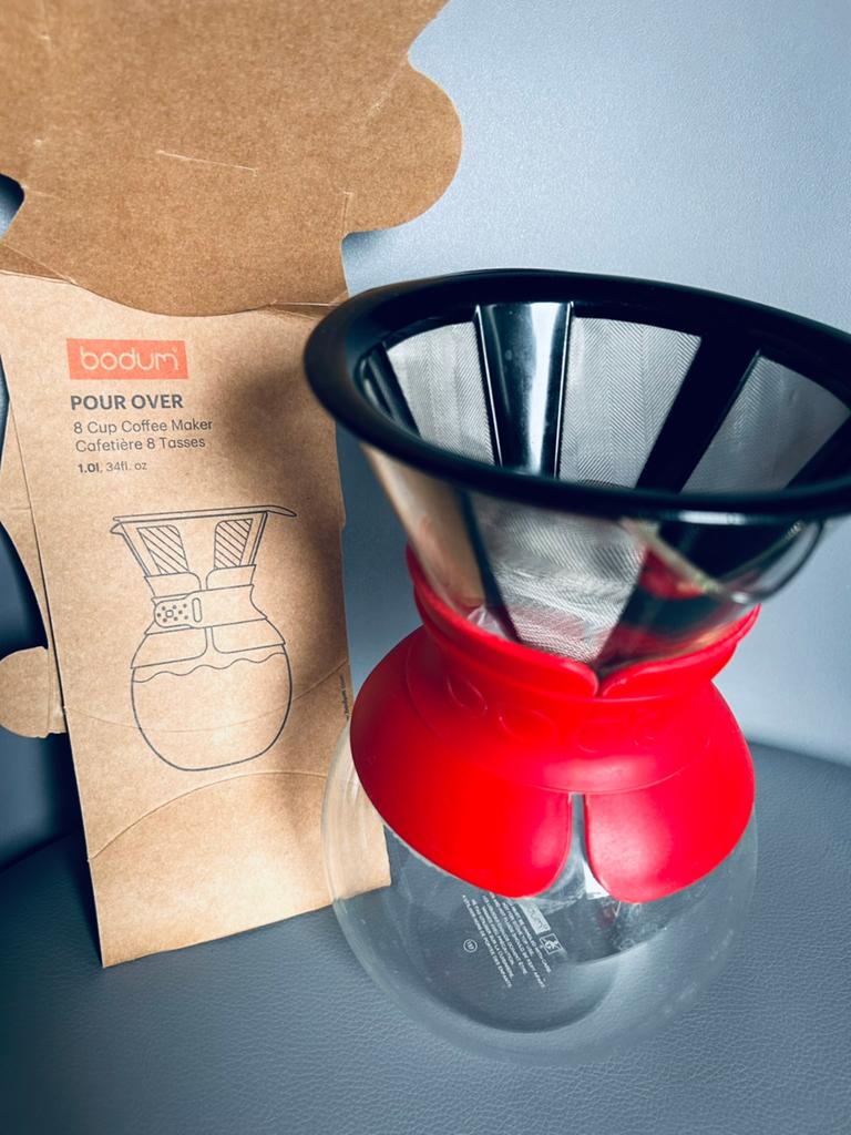 BODUM Pour over Cafetière permanent filter 8 Kops 1 L RVS, Overige modellen, Gemalen koffie, Ophalen of Verzenden, Zo goed als nieuw