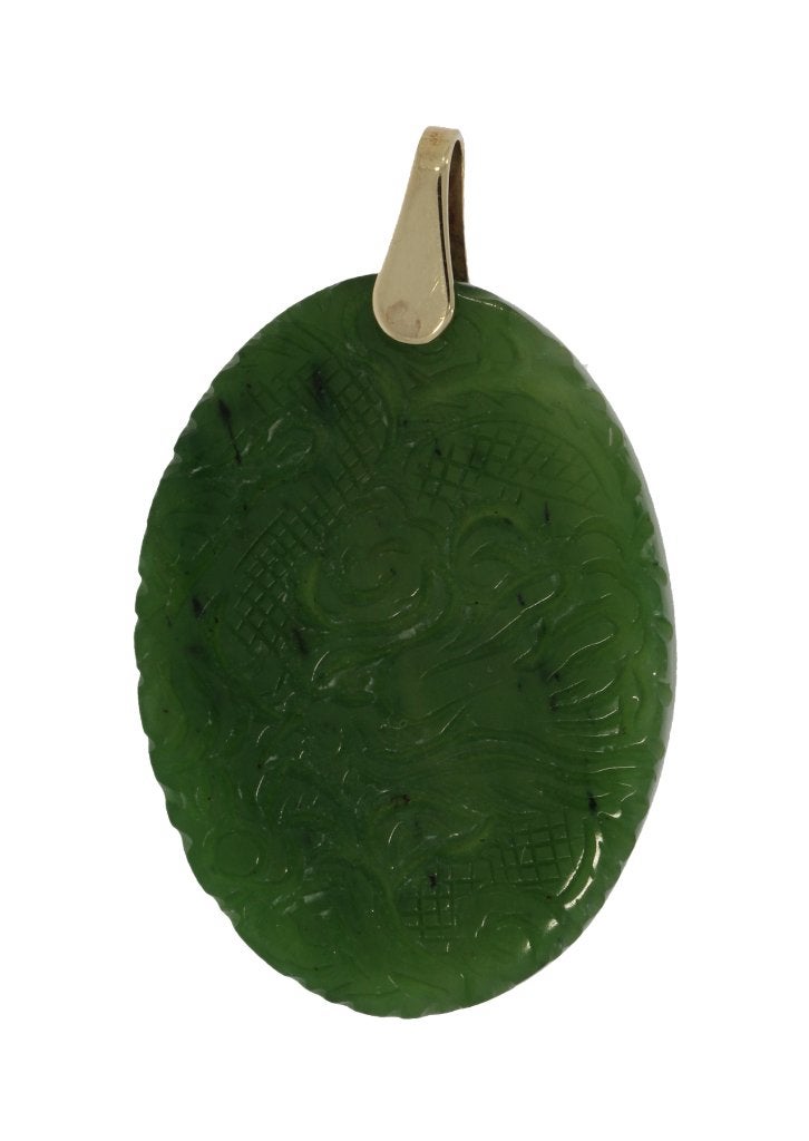 Jade Nefriet edelsteen grote 14k gouden ketting hanger