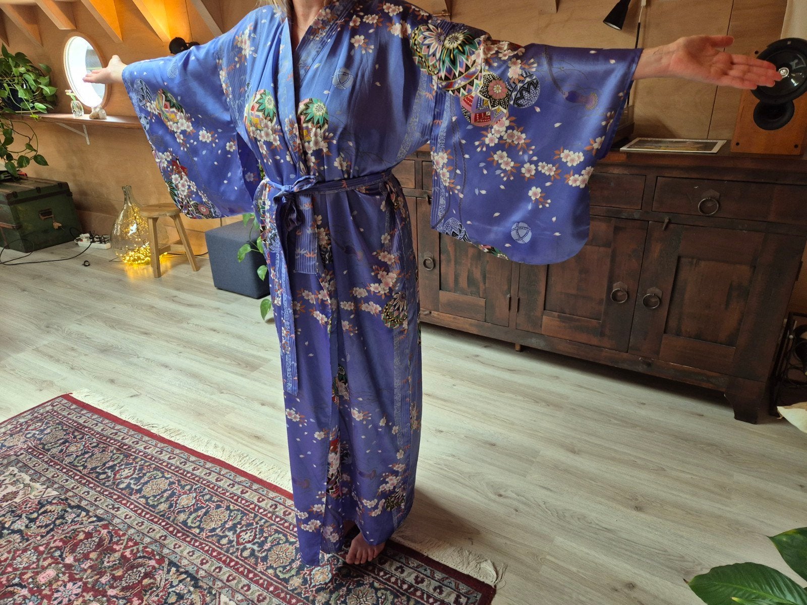 Kimono uit Singapore - Maat M/ L, Maat 38/40 (M), Paars, Ophalen of Verzenden, Zo goed als nieuw