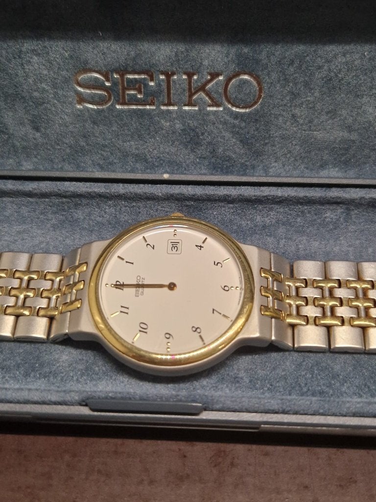 Seiko vintage quartz heren, originele doos, Seiko, Staal, Met bandje, Polshorloge