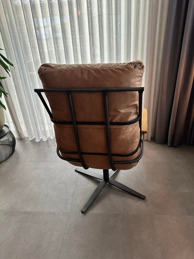 Mooie bruine draaifauteuil met stalen onderstel, Ophalen, Gebruikt, Metaal, 75 tot 100 cm
