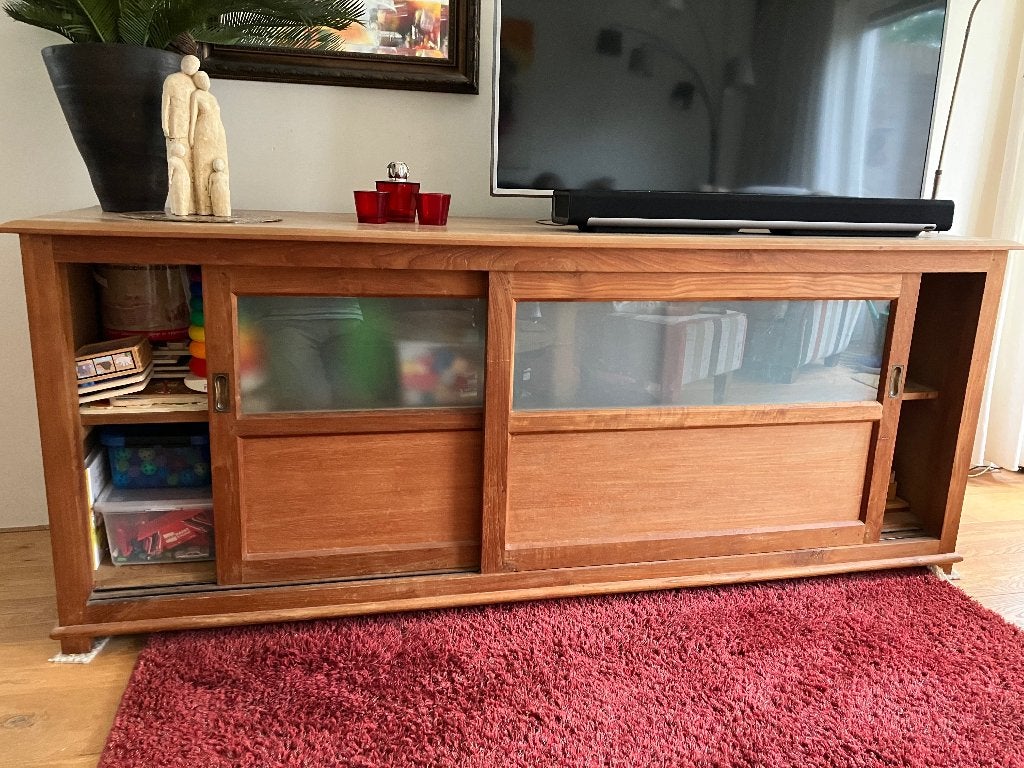 Teakhouten dressoir, Met plank(en), Gebruikt, Teakhout, 200 cm of meer