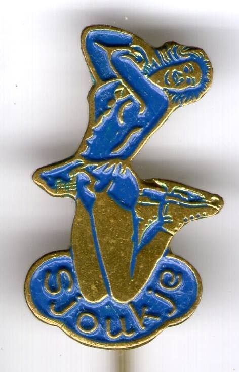Sjoukje Dijkstra blauw/koper kunstschaatser speldje( S_196a), Verzamelen, Speldjes, Pins en Buttons, Verzenden, Gebruikt, Figuurtje