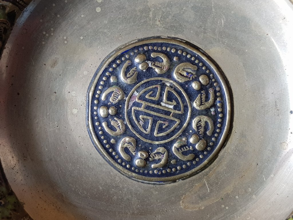 Mooi antiek Chinees schaaltje van koper en emaille 8,9 cm., Ophalen of Verzenden