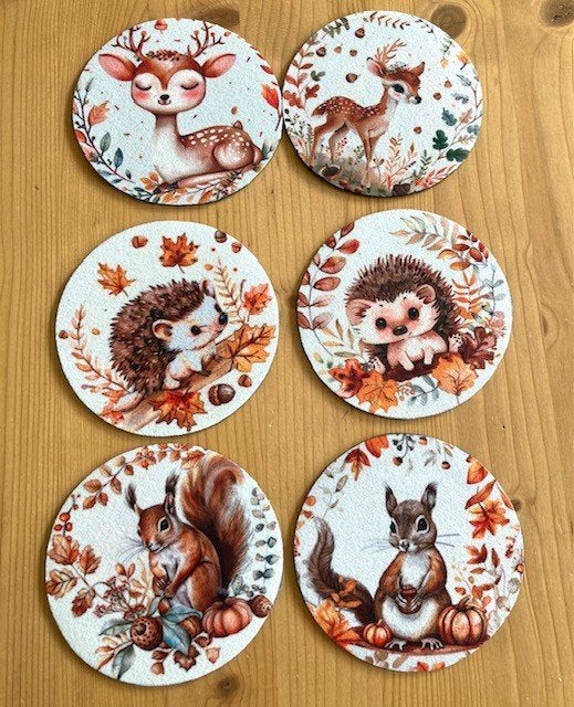 * set van 6 nw Herfst onderzetters egel eekhoorn hertje, Glasonderzetter, Ophalen of Verzenden, Antislip, Rubber/elastomeren