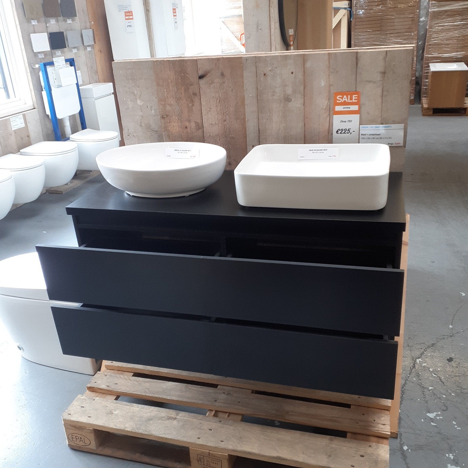AFPRIJZING! Meubel, Mat zwart, 120cm, Waskom, Badkamer, Orsa