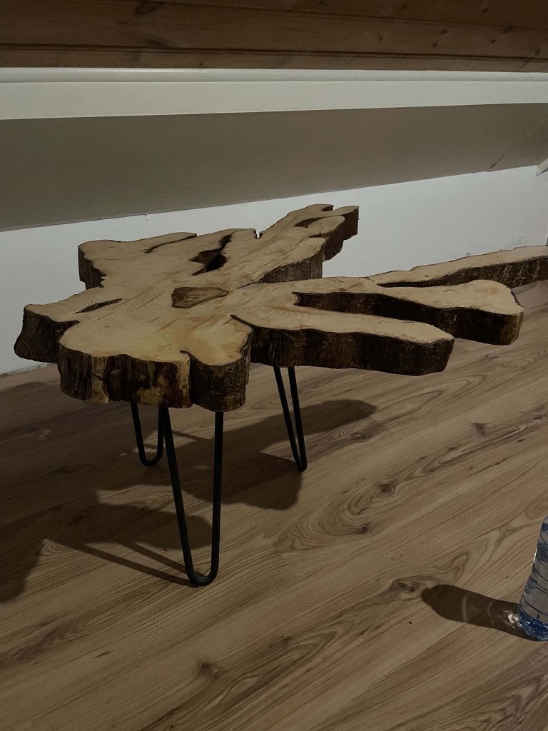 boomstam bijzettafel metalen poten, Zo goed als nieuw, 75 cm of meer, Overige vormen, Hout