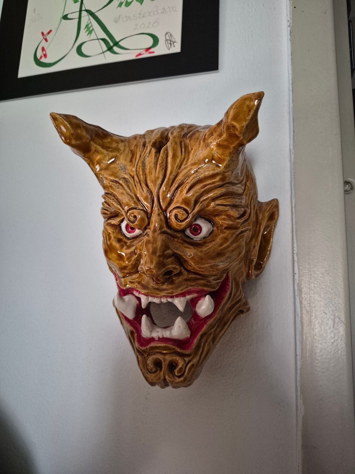 Japans Aardewerk Masker - Muurdecoratie, Ophalen