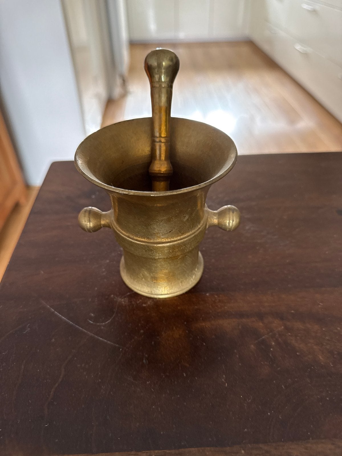 Antieke messing vijzel met stamper, Ophalen