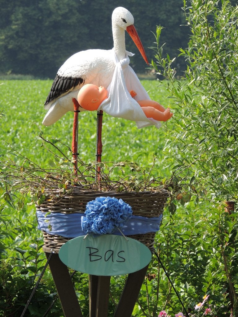 geboorte kraam ooievaar op nest, Ophalen, Gebruikt, Geboortebord
