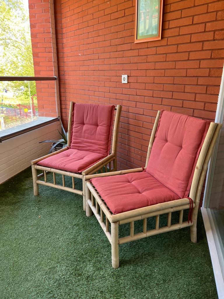 Set van 2 bamboe stoelen met kussens, Ophalen, Gebruikt, Twee, Overige kleuren