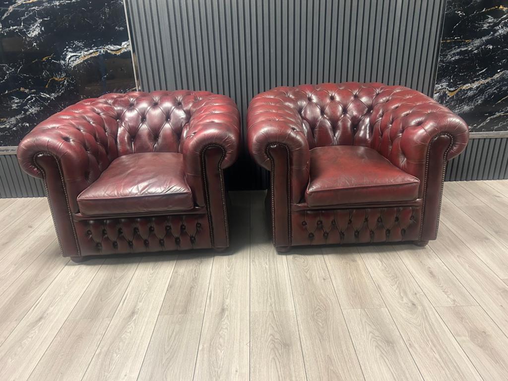 Chesterfield Lederen Fauteuils !! 🇬🇧🇬🇧, Ophalen of Verzenden, Zo goed als nieuw, 75 tot 100 cm